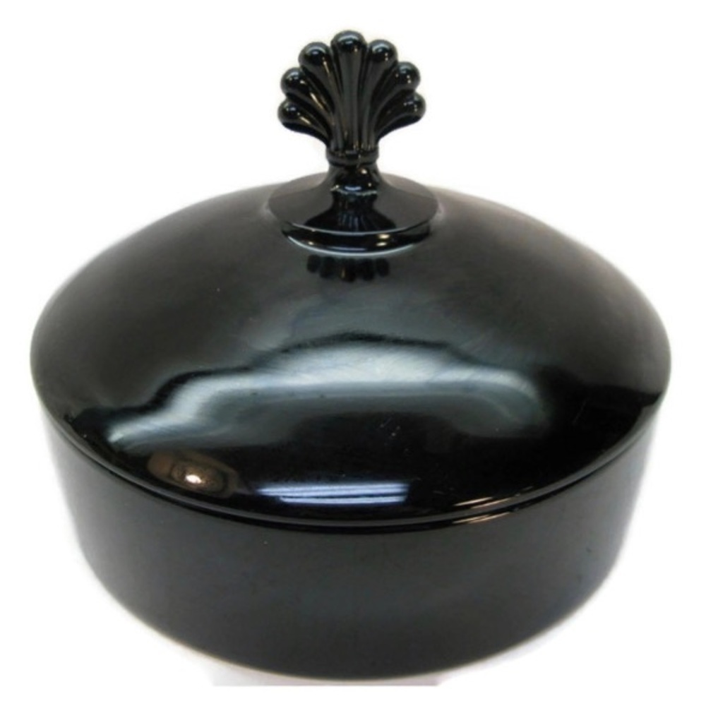 Cambridge black amethyst glass 3 Sectioned Part Lidded Candy Dish Fan Finialtr